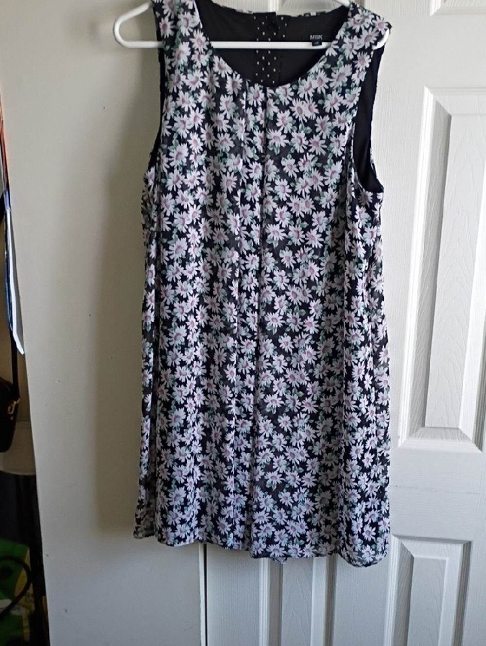 MSK Black Mini Dress with White and Light Pink Floral Print